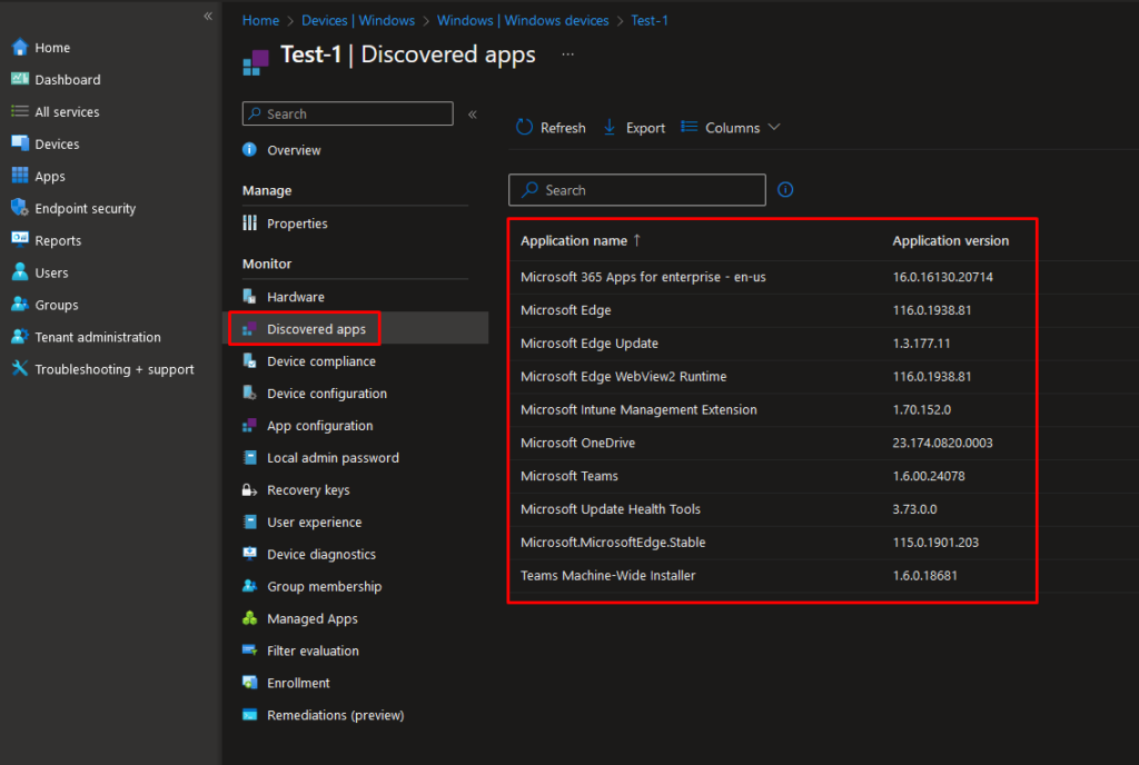 discovered apps, intune, powershell