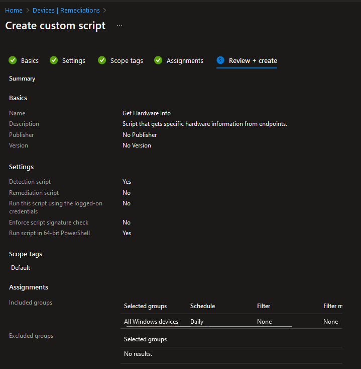 Get hardware info with Intune Remediations