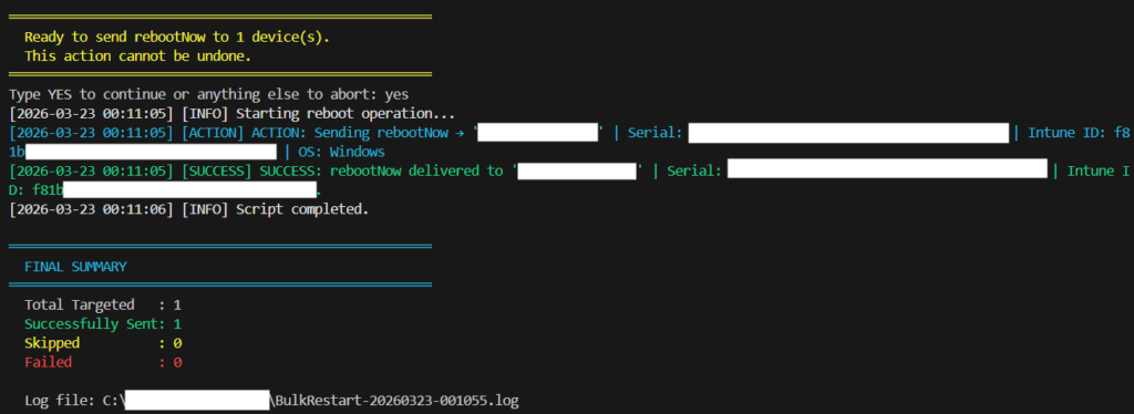 Bulk Restart Intune Devices with PowerShell and Graph API - exec 2