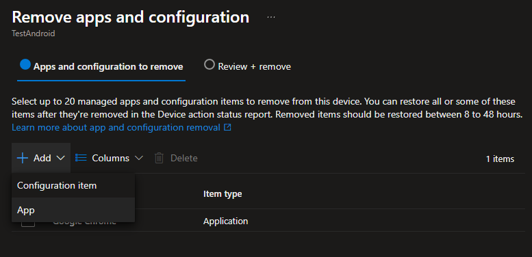 Select App: remove apps and configuration - Reinstall Android Apps