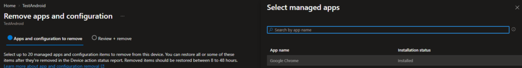 Select App: remove apps and configuration - Reinstall Android Apps