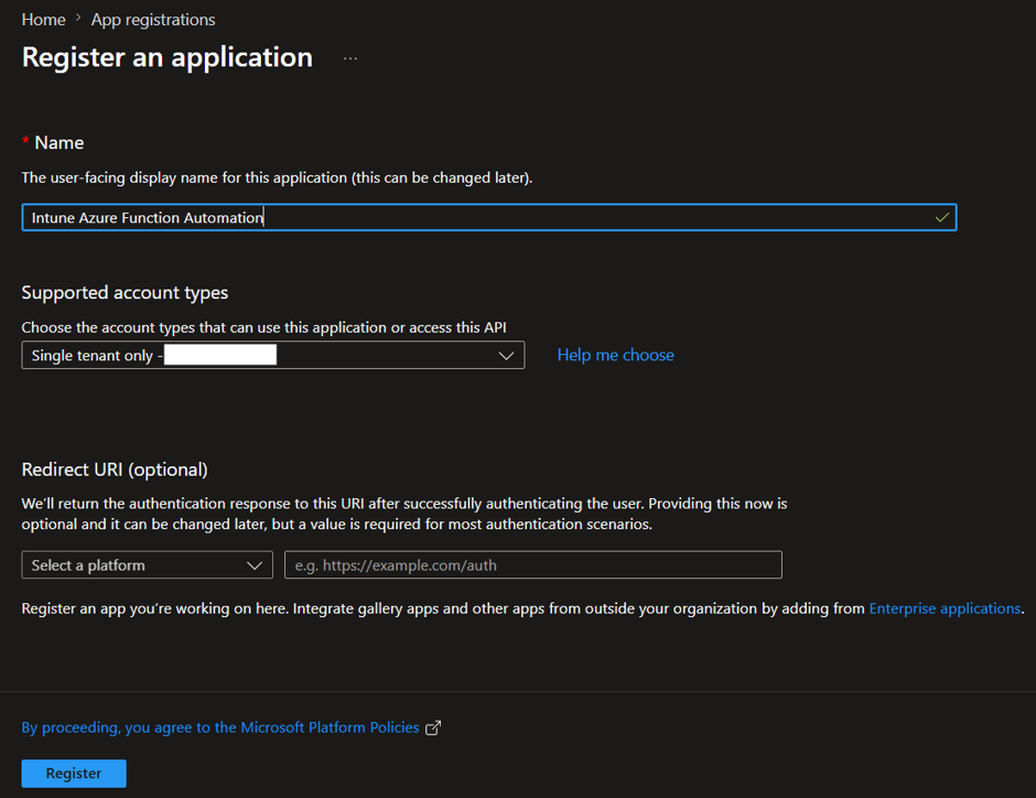 Entra ID Application Registration - Application Details