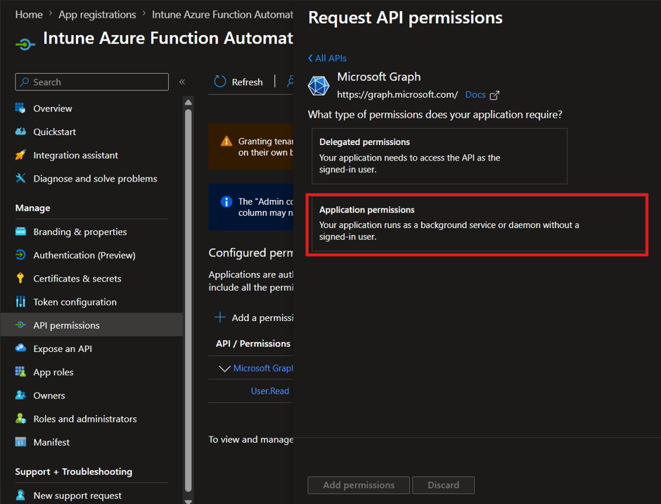 Registered Application - Application Permissions