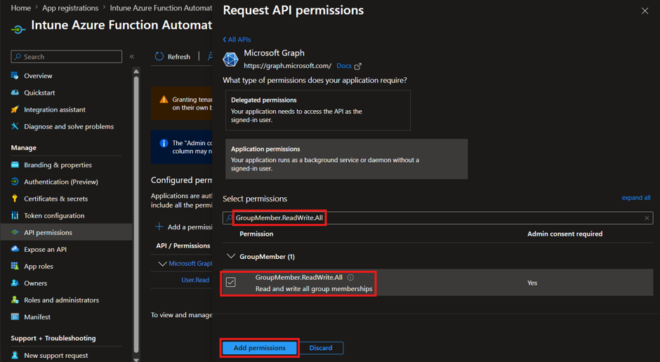 Registered Application - Individual Permissions