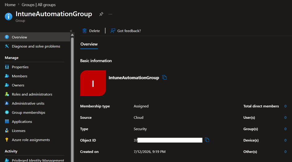 Static Group Created
