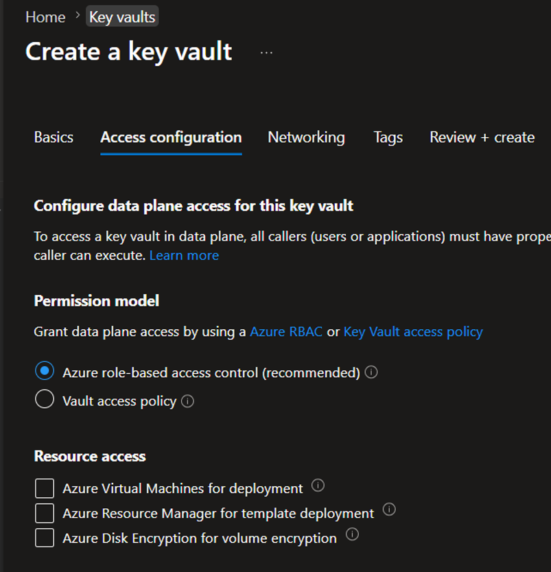 Key Vault Access Information
