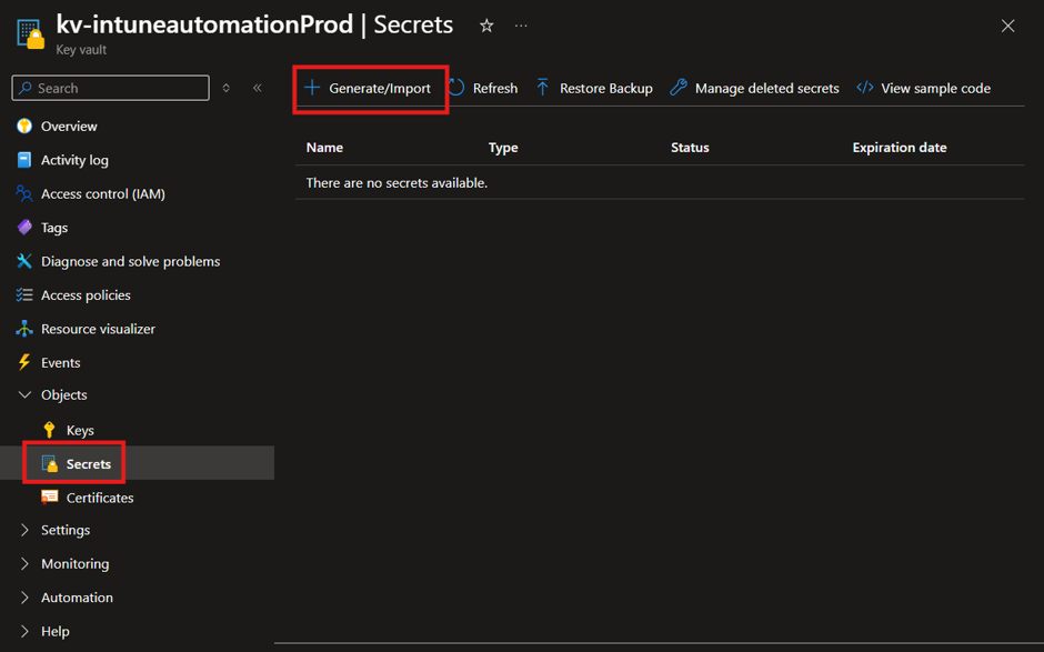 Key Vault - Import Secret