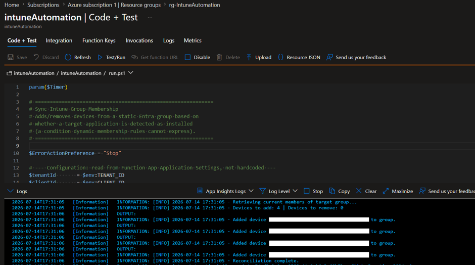 Azure Function Execution Logs