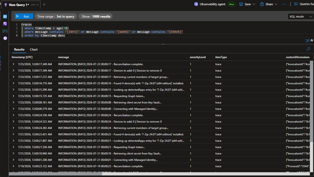 Application Insights - Azure Function Intune Automation