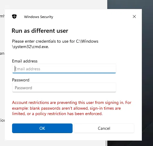 Account restrictions are preventing this user from signing in