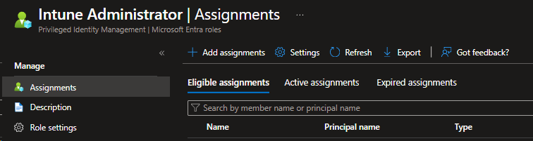 Intune Administrator PIM Add Assignment